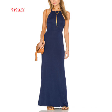 Ausgeschnittenes Träger-Ausschnitt-Sleeveless blaues reizvolles langes Kleid